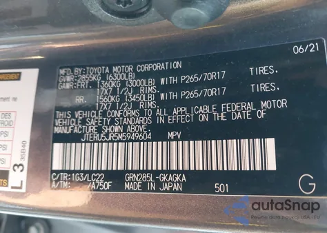 2021 Toyota 4Runner Trd Off Road Premium z USA, uszkodzony, nr VIN JTERU5JR5M5949604